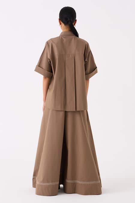 Shop Three Grey Poplin Collared Circular Motif Shirt at Aza Fashions Shop_Three_Grey Poplin Collared Circular Motif Shirt _at_Aza_Fashions