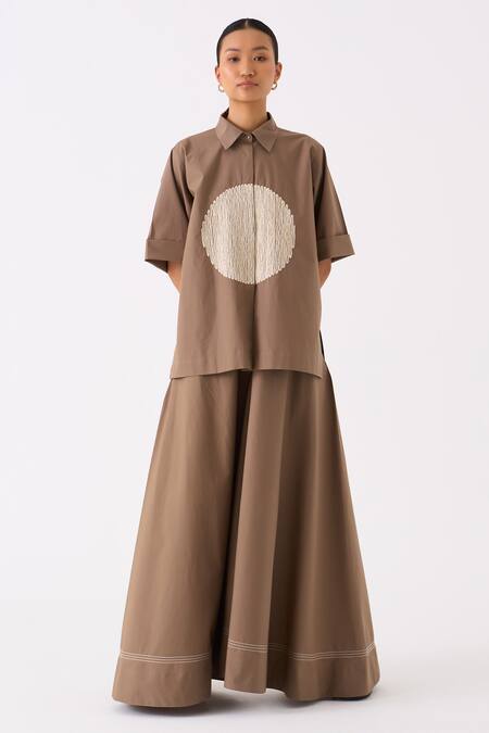 Three Grey Poplin Collared Circular Motif Shirt Online at Aza Fashions Three_Grey Poplin Collared Circular Motif Shirt _Online_at_Aza_Fashions