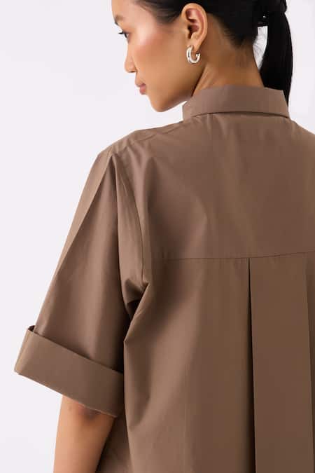 Buy Three Grey Poplin Collared Circular Motif Shirt Online at Aza Fashions Buy_Three_Grey Poplin Collared Circular Motif Shirt _Online_at_Aza_Fashions