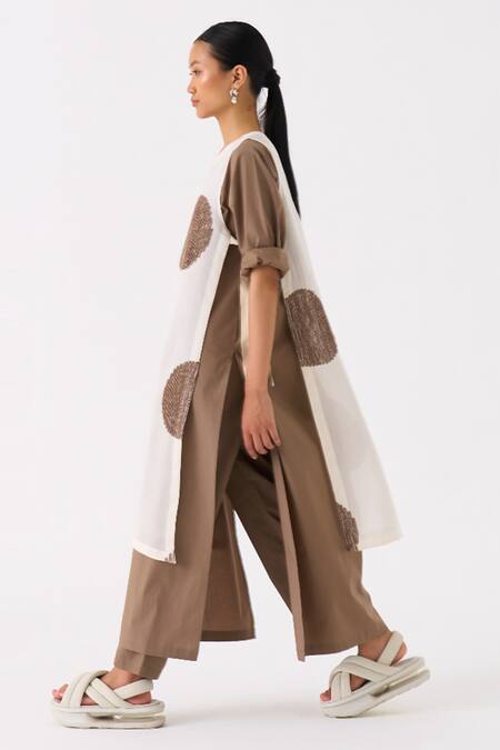 Shop_Three_Ivory Chanderi Round Circular Motif Embroidered Overlay With Tunic _Online_at_Aza_Fashions