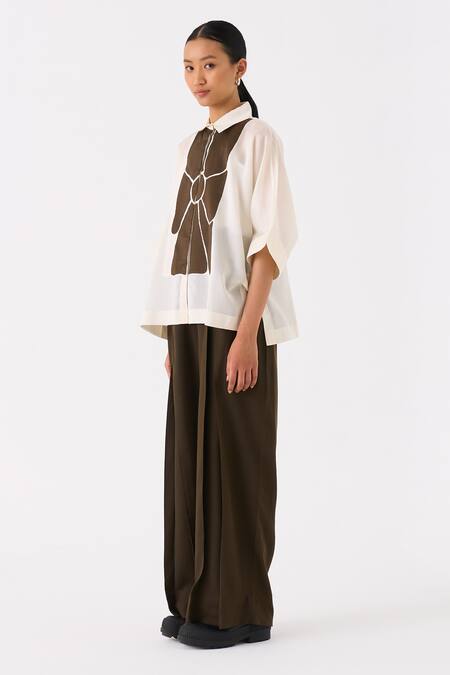 Buy Three Ivory Chanderi Embroidered Floral Applique Collared Motif Shirt Online at Aza Fashions Buy_Three_Ivory Chanderi Embroidered Floral Applique Collared Motif Shirt _Online_at_Aza_Fashions