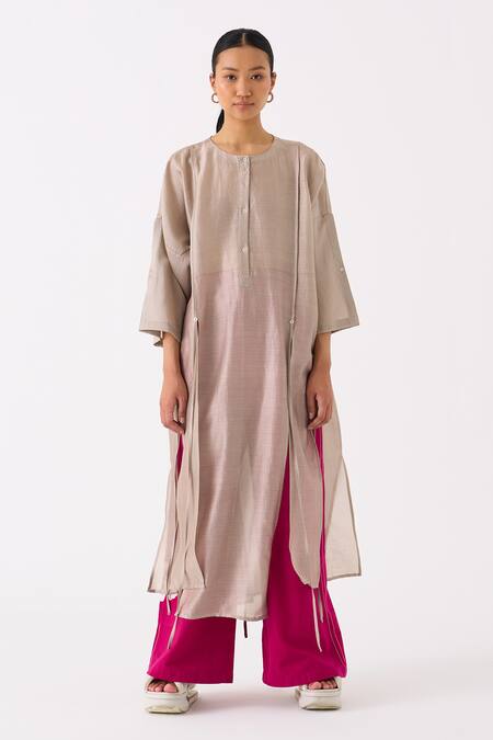 Three_Pink Chanderi Embroidery Applique Patch Cargo Pant _Online_at_Aza_Fashions