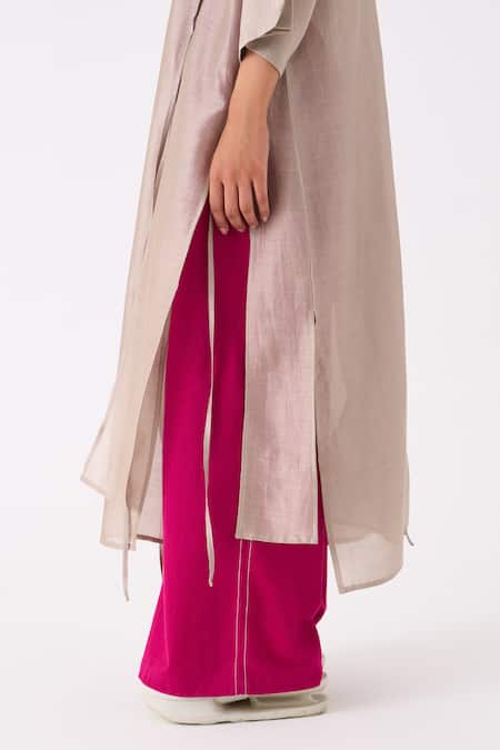 Three_Pink Chanderi Embroidery Applique Patch Cargo Pant _at_Aza_Fashions
