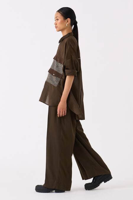 Shop Three Green Tencel Inverted Box Pleated Trouser Online at Aza Fashions Shop_Three_Green Tencel Inverted Box Pleated Trouser _Online_at_Aza_Fashions