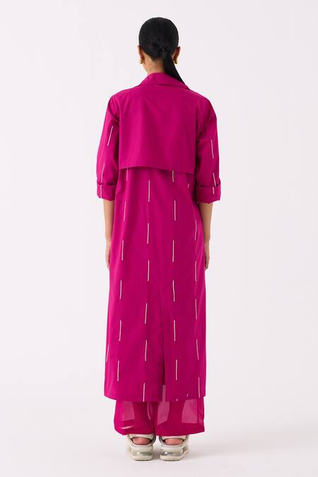 Three Pink Poplin Embroidery Raindrop Cuban Collar Front Tie Up Crop Jacket Online at Aza Fashions Three_Pink Poplin Embroidery Raindrop Cuban Collar Front Tie Up Crop Jacket _Online_at_Aza_Fashions