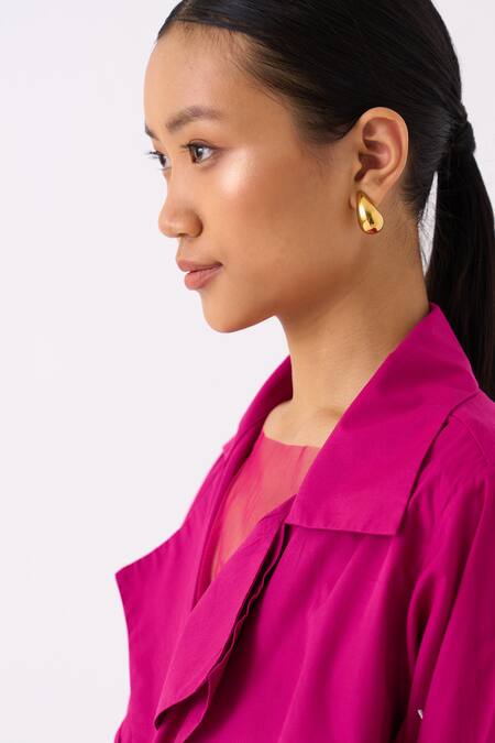 Shop Three Pink Poplin Embroidery Raindrop Cuban Collar Front Tie Up Crop Jacket Online at Aza Fashions Shop_Three_Pink Poplin Embroidery Raindrop Cuban Collar Front Tie Up Crop Jacket _Online_at_Aza_Fashions