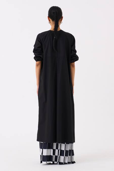 Shop Three Black Poplin Round Neck Back Yoke Jacket at Aza Fashions Shop_Three_Black Poplin Round Neck Back Yoke Jacket _at_Aza_Fashions