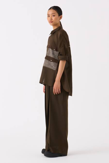 Buy_Three_Green Shirt Chanderi Embroidery Wave Collar Neck With Pant _Online_at_Aza_Fashions