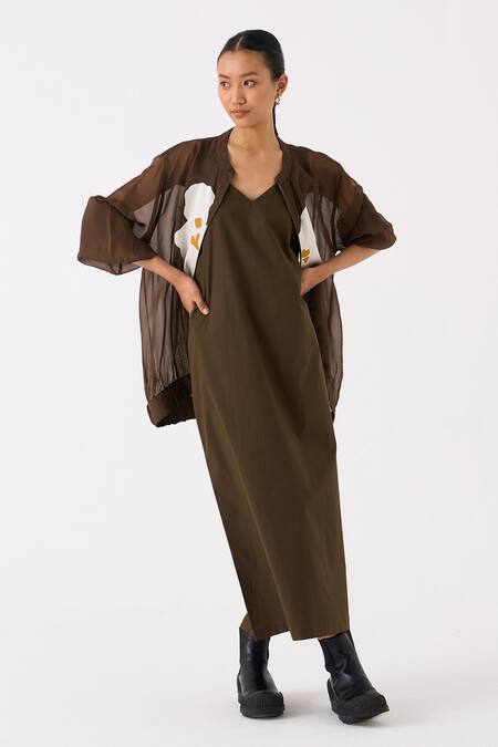 Three Green Jacket Organza Applique Floral Round Collar Bomber With Dress Online at Aza Fashions Three_Green Jacket Organza Applique Floral Round Collar Bomber With Dress _Online_at_Aza_Fashions