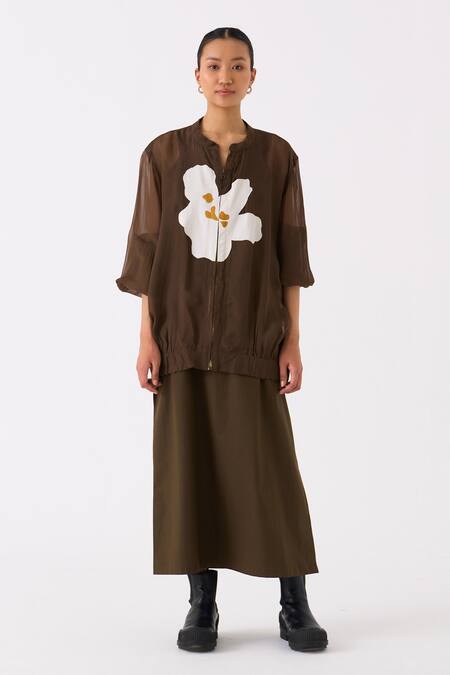 Buy Three Green Jacket Organza Applique Floral Round Collar Bomber With Dress Online at Aza Fashions Buy_Three_Green Jacket Organza Applique Floral Round Collar Bomber With Dress _Online_at_Aza_Fashions