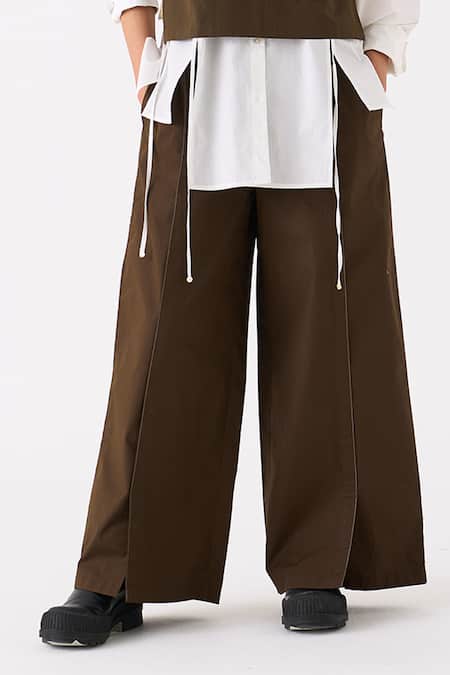 Buy Three Green Poplin Embroidery Floral Shirt Collar Cropped Top And Pant Set Online at Aza Fashions Buy_Three_Green Poplin Embroidery Floral Shirt Collar Cropped Top And Pant Set _Online_at_Aza_Fashions