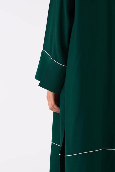 Three_Green Bemberg Plain V Neck Kaftan And Pant Set _at_Aza_Fashions