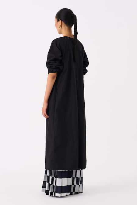 Shop_Three_Black Jacket  Poplin Chequered Top Round And Pattern Skirt Set _at_Aza_Fashions