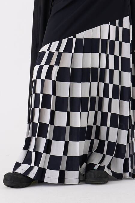 Buy_Three_Black Jacket  Poplin Chequered Top Round And Pattern Skirt Set _Online_at_Aza_Fashions