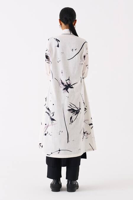 Three_Black Handloom Cotton Printed Jacket Floral Front Open Overlay And Pant Set _Online_at_Aza_Fashions
