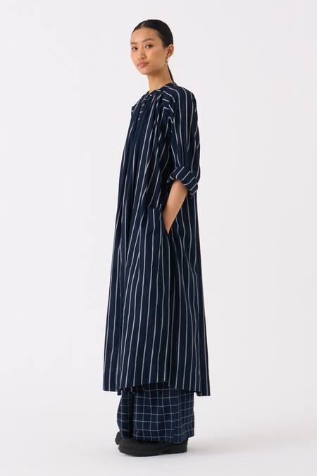 Buy_Three_Black Mul Print Stripe Round Collar Long Tunic With Broad Pant_Online_at_Aza_Fashions