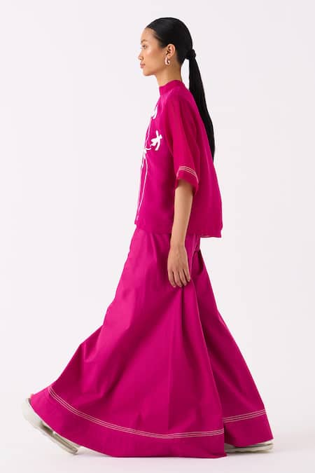 Shop_THREE_Pink Organza Print Floral Round Collar Top _Online_at_Aza_Fashions