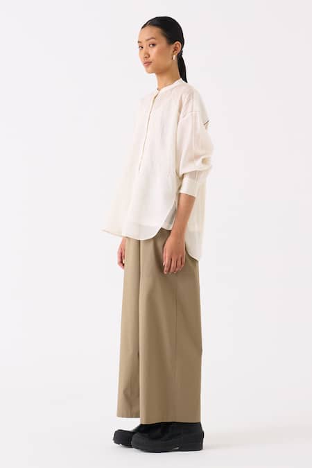 Buy_Three_Ivory Chanderi Pintuck Round Collar Structured Top _Online_at_Aza_Fashions
