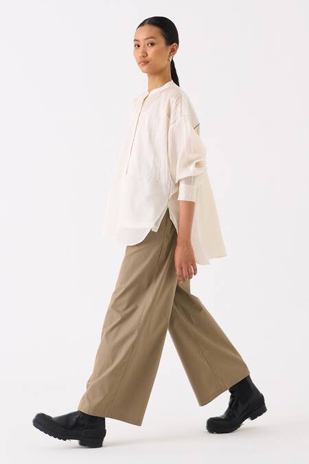 Shop_Three_Ivory Chanderi Pintuck Round Collar Structured Top _Online_at_Aza_Fashions