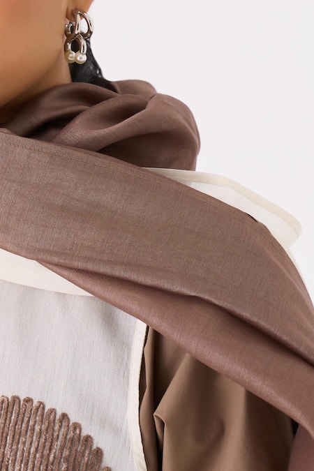 Shop_Three_Ivory Embroidered Square Color Blocked Scarf _Online_at_Aza_Fashions