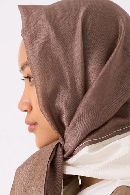 Three_Ivory Embroidered Square Color Blocked Scarf _at_Aza_Fashions