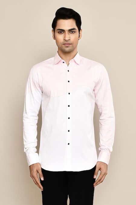 Arihant Rai Sinha_White Cotton Color Block Shirt _Online_at_Aza_Fashions