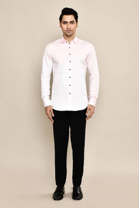 Buy_Arihant Rai Sinha_White Cotton Color Block Shirt _Online_at_Aza_Fashions