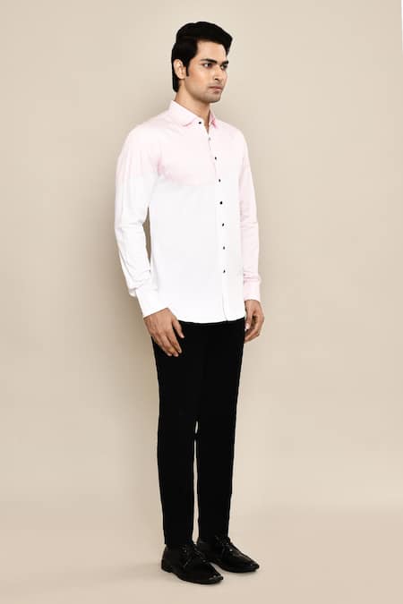 Arihant Rai Sinha_White Cotton Color Block Shirt _at_Aza_Fashions