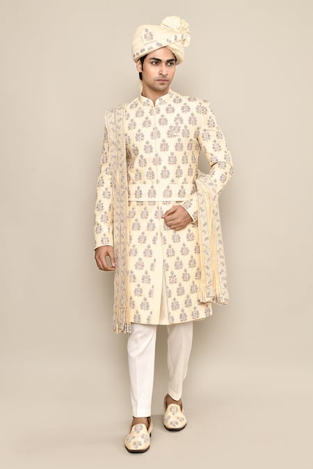 Aryavir Malhotra Floral Embroidered Sherwani Set 