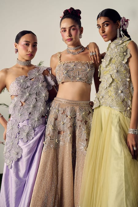 Shop Payal & Zinal Yellow Organza, Tulle Beads, 3d Carina Cutwork Fleur Embellished Midi Dress Online at Aza Fashions Shop_Payal & Zinal_Yellow Organza, Tulle Beads, 3d Carina Cutwork Fleur Embellished Midi Dress _Online_at_Aza_Fashions