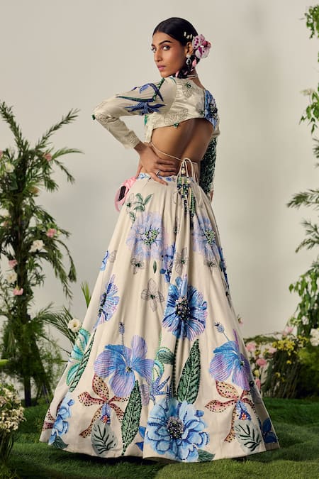Payal & Zinal Bluebell Gardenia Print Embellished Lehenga Set 