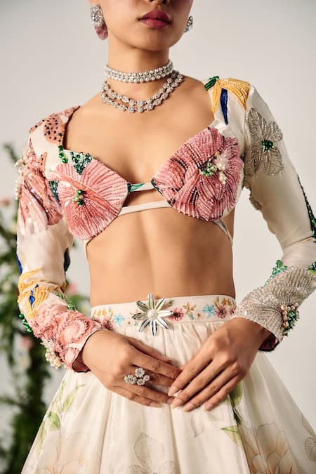 Payal & Zinal White Tissue, Organza Crystals, Petunia Garden Print Embellished Lehenga Set at Aza Fashions Payal & Zinal_White Tissue, Organza Crystals, Petunia Garden Print Embellished Lehenga Set _at_Aza_Fashions