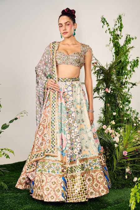 Payal & Zinal Mosaic Fleur Print Embellished Lehenga Set 