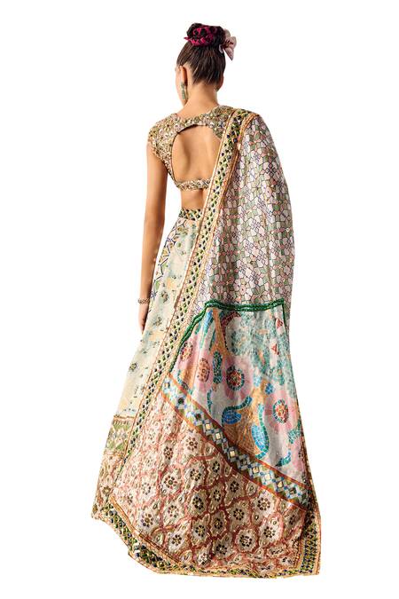 Buy_Payal & Zinal_Multi Color Velvet, Organza Sequins, Mosaic Fleur Print Embellished Lehenga Set 
