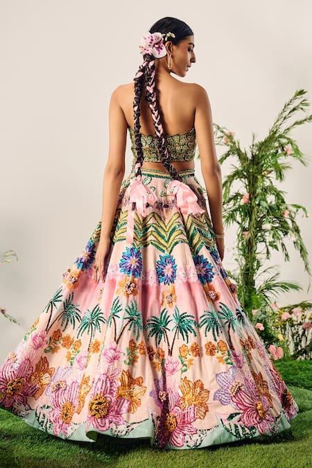 Payal & Zinal Tropical Bloom Print & Embellished Lehenga With Corset Blouse 