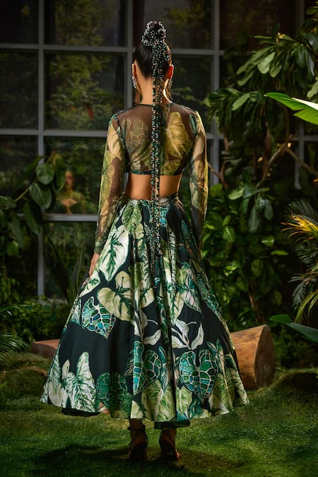 Payal & Zinal Tropical Forest Print Lehenga With Cutout Blouse 