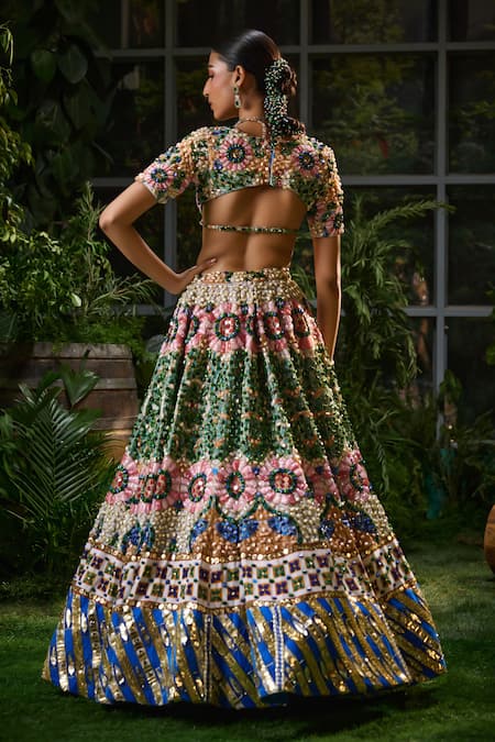 Payal & Zinal Lunar Bloom Bead & Crystal Embellished Lehenga Set 