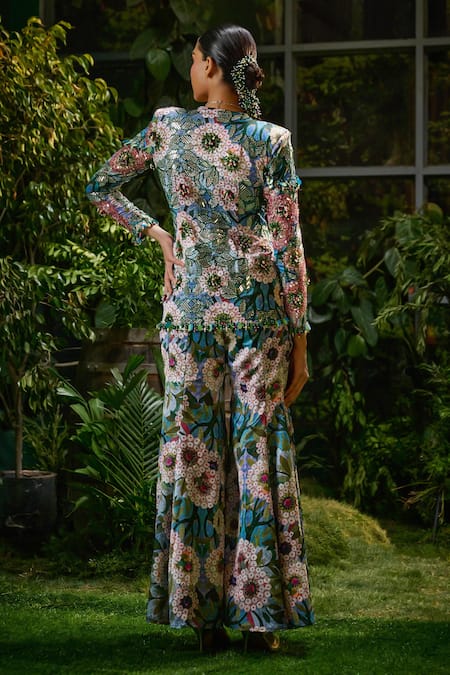 Payal & Zinal Fiore Print Mirror Embroidered Jacket With Sharara 