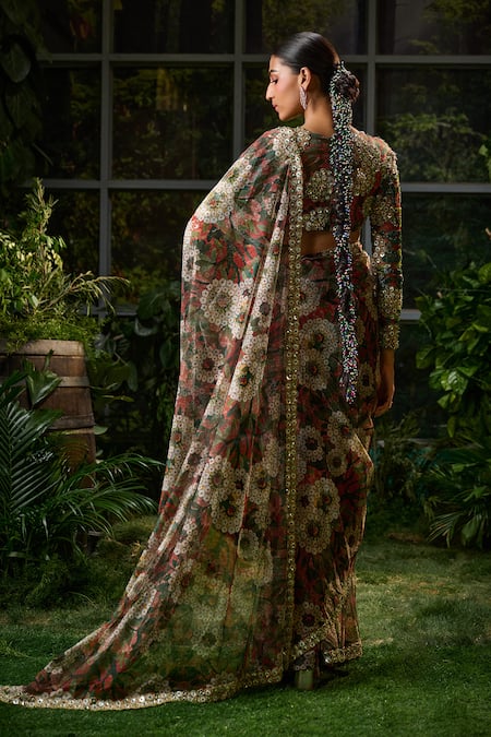 Payal & Zinal Fiore Petal Print Sequin Embellished Saree Set 