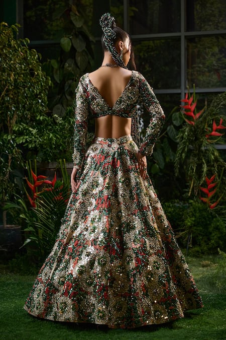 Payal & Zinal Rainforest Print & Mirror Embellished Lehenga With Blouse 