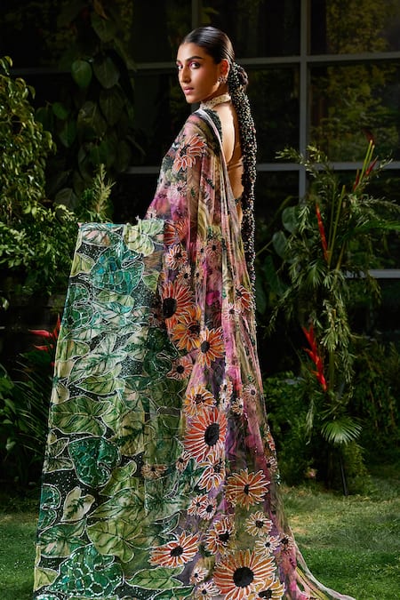 Payal & Zinal Florin Print Cutdana Embellished Saree Set 