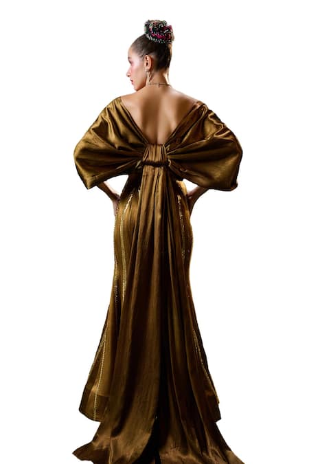 Buy Payal & Zinal Brown Gingham, Silk Sequins, Beads, Cut Back Bow Cape Sharara Set Online at Aza Fashions Buy_Payal & Zinal_Brown Gingham, Silk Sequins, Beads, Cut Back Bow Cape Sharara Set _Online_at_Aza_Fashions