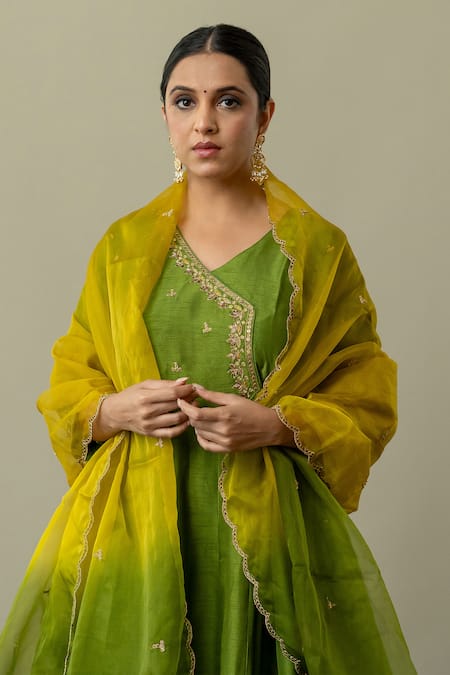 Buy World of Sugandh Green Silk, Chiffon Embroidery V-neck Spring Meadow Yoke Angarkha Anarkali Set Online at Aza Fashions Buy_World of Sugandh_Green Silk, Chiffon Embroidery V-neck Spring Meadow Yoke Angarkha Anarkali Set _Online_at_Aza_Fashions