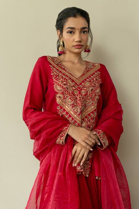 World of Sugandh Pink Silk, Chiffon Embroidery, Sequins Ruby Radiance Fleur Kurti Sharara Set Online at Aza Fashions World of Sugandh_Pink Silk, Chiffon Embroidery, Sequins Ruby Radiance Fleur Kurti Sharara Set _Online_at_Aza_Fashions