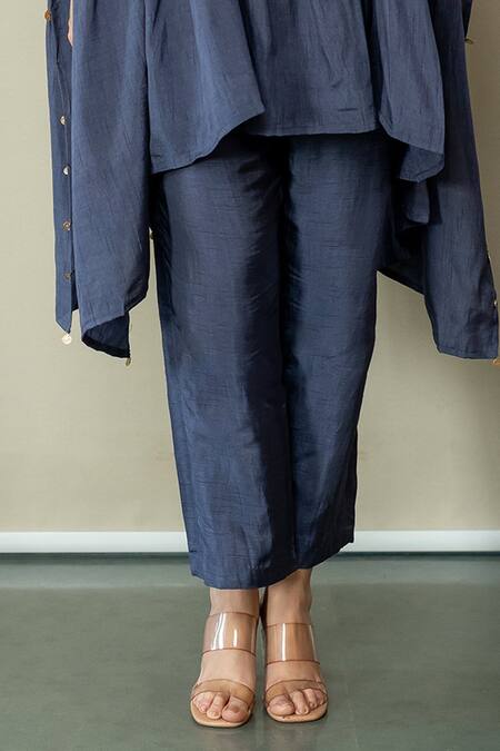 Buy World of Sugandh Blue Silk Embroidery Round Neck Midnight Flora Yoke Kaftan With Pant Online at Aza Fashions Buy_World of Sugandh_Blue Silk Embroidery Round Neck Midnight Flora Yoke Kaftan With Pant _Online_at_Aza_Fashions