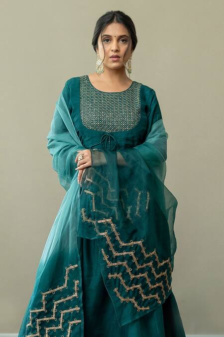 Buy World of Sugandh Blue Silk Sequins, Embroidery Round Neck Bliss Jaal Yoke Anarkali Set Online at Aza Fashions Buy_World of Sugandh_Blue Silk Sequins, Embroidery Round Neck Bliss Jaal Yoke Anarkali Set _Online_at_Aza_Fashions