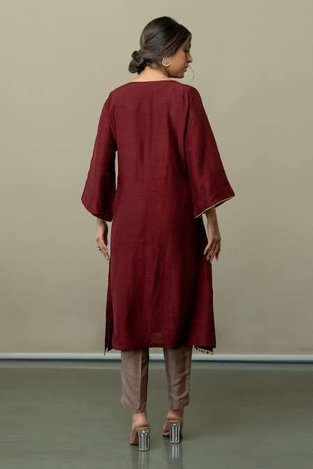 Shop World of Sugandh Wine Silk Embroidery, Sequins Serenity Aari Side Pocket Work Kurta With Pant at Aza Fashions Shop_World of Sugandh_Wine Silk Embroidery, Sequins Serenity Aari Side Pocket Work Kurta With Pant _at_Aza_Fashions
