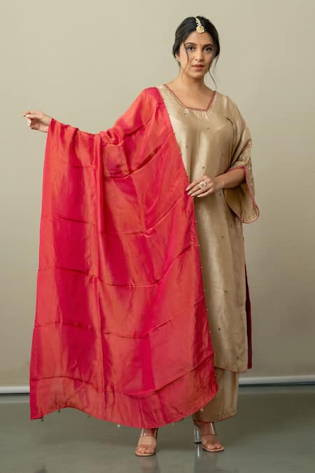 Shop World of Sugandh Beige Silk Sequins Blossom Phool Vine Embroidered Kurta Pant Set Online at Aza Fashions Shop_World of Sugandh_Beige Silk Sequins Blossom Phool Vine Embroidered Kurta Pant Set _Online_at_Aza_Fashions