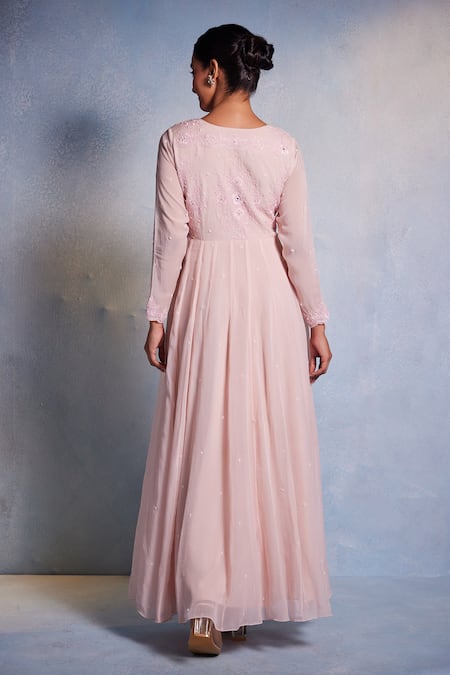 Buy Muditaa By Urmila Pink Organza Embroidery Round Neck Aamani Floral Hand Anarkali Online at Aza Fashions Buy_Muditaa By Urmila_Pink Organza Embroidery Round Neck Aamani Floral Hand Anarkali _Online_at_Aza_Fashions