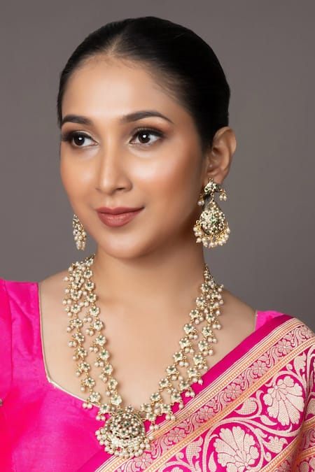 Queens Jewels Gold Plated Beads Elegant Layered Embellished Pendant Necklace Set 